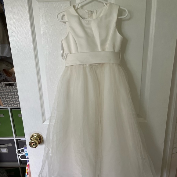 David's Bridal Ivory Kids Dress with Satin Bow - Picture 2 of 13